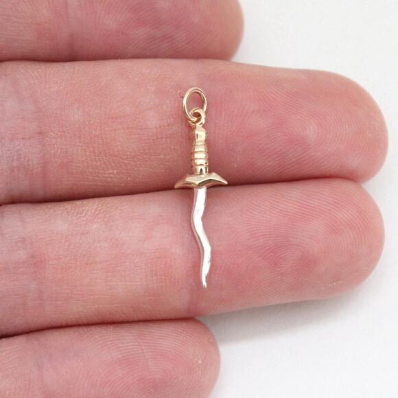 Sterling Silver Dagger Pendant with Bronze Handle and Serpentine Blade - Picture 4 of 5